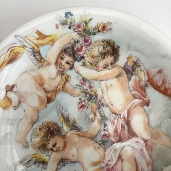 Limoges France Gold Accent Plate Dish 7.5” Hand Painted Cherubs Porcelain Signed - Picture 7 of 16